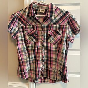 Harley-Davidson Pink and Black Plaid Button Down Shirt